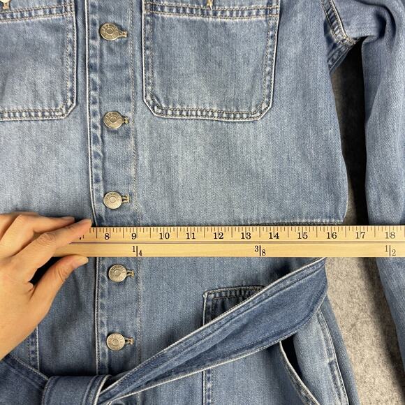Madewell Denim Tie Waist Jumpsuit Womens Medium Blue Coverall Preppy Hipster - Picture 9 of 16
